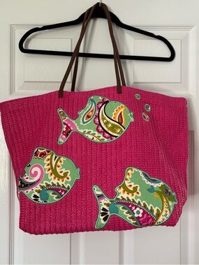 Vera Bradley Hot Pink Tote with Multicolor Paisley Fish